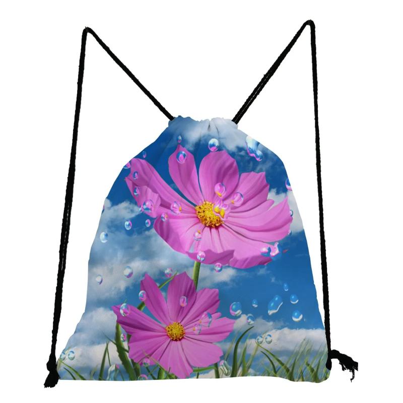 Floral Print Storage Shoes Bag Drawstring Travel Backpack