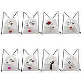 Red Lips Print Drawstring Backpack Hipster Women
