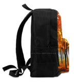 Pink Fog 3D Print Backpack Casual Bag Afremov Fog Pink Forest Park Tree Autumn