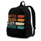 Coffee Research Sleep Repeat Teen College Student Backpack Laptop Travel Bags