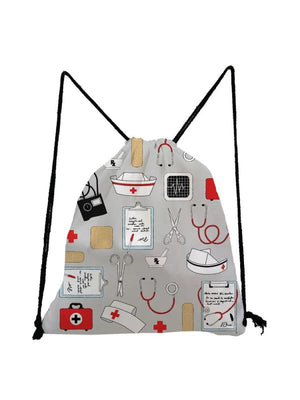 Nurse Print Drawstring Backpack Gym Bag Shoe Pocket Eco-Friendly Soft Back