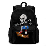 Skull Playing Skateboard Teen College Student Backpack Laptop Travel Bags