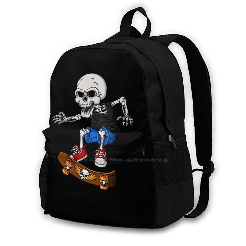Skull Playing Skateboard Teen College Student Backpack Laptop Travel Bags