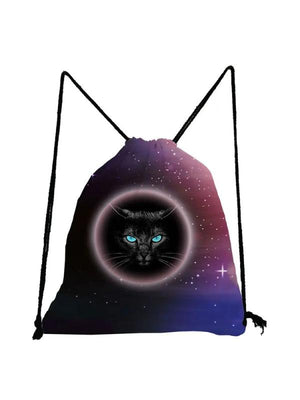 Circle Cat Print Drawstring Backpack Bag Unisex High Capacity Shoes Bag