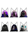 Circle Cat Print Drawstring Backpack Bag Unisex High Capacity Shoes Bag