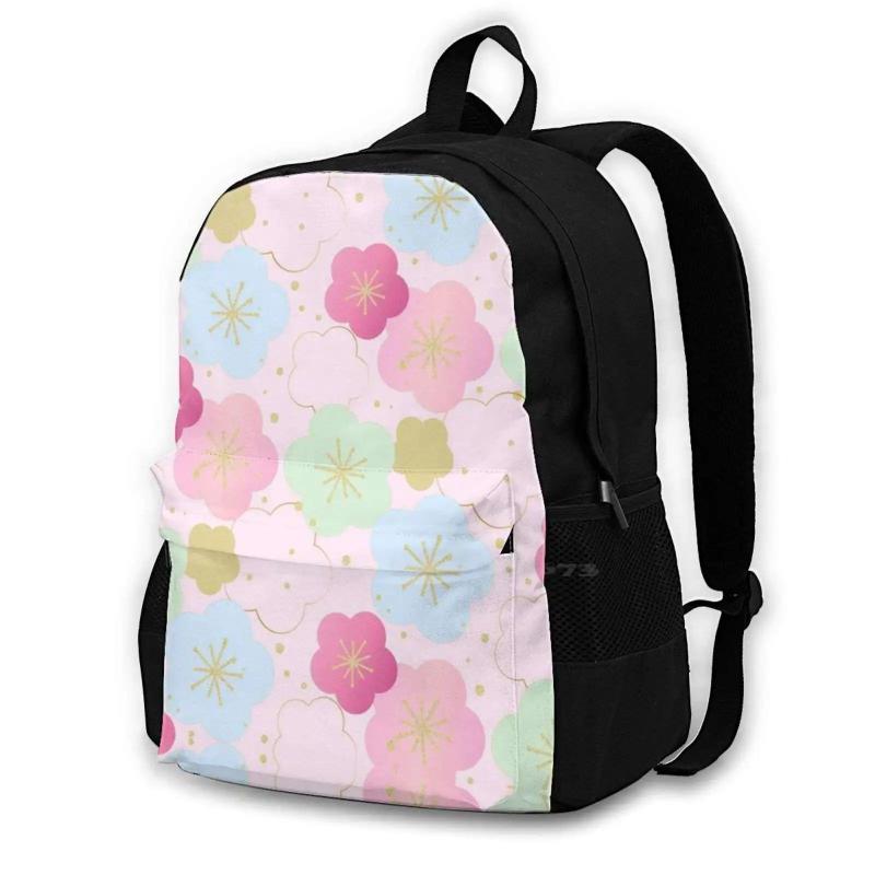 Pink & Mint Green Japanese Floral Pattern School Bags for Teenage Girls