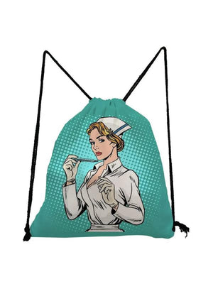 High Capacity Drawstring Bag Nurse Thermometer Print Backpack