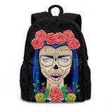 Zombie Skull Girl Floral Crown Roses School Backpack Laptop