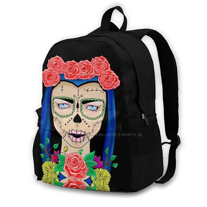 Zombie Skull Girl Floral Crown Roses School Backpack Laptop