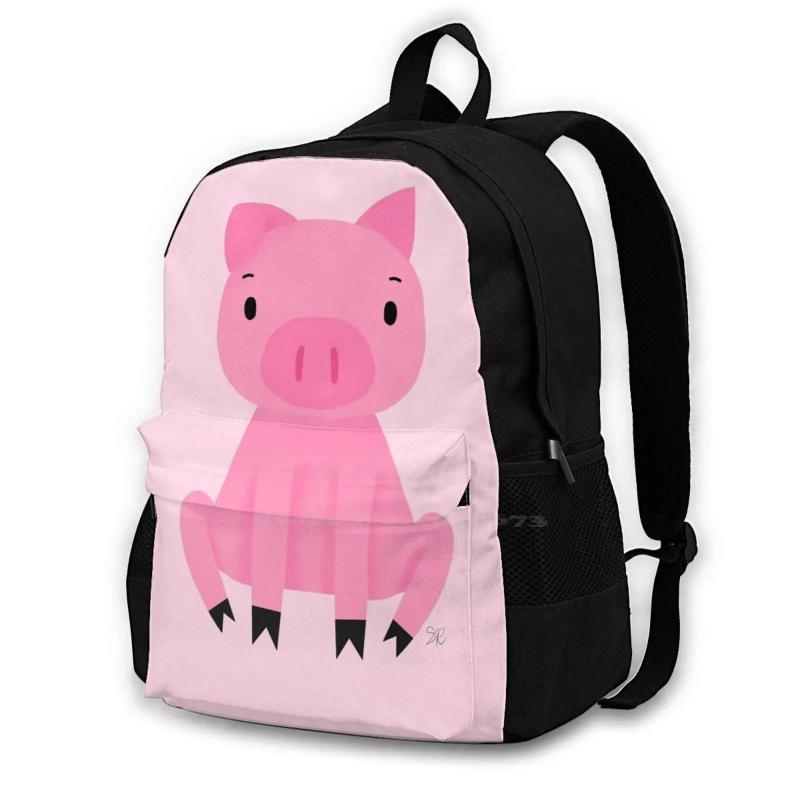 Piggy Large Capacity Backpack Laptop Travel Bags Pig Piggy Pink Animal