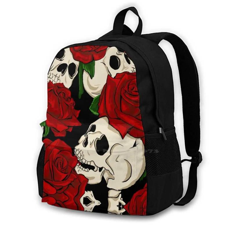 Skull Rose Travel Laptop Backpack Skull Floral Design