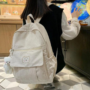 Corduroy Women Backpack Solid Schoolbag Teen Girl Travel Shoulder Bags