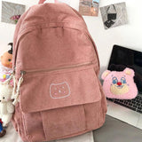 Corduroy Women Backpack Solid Schoolbag Teen Girl Travel Shoulder Bags