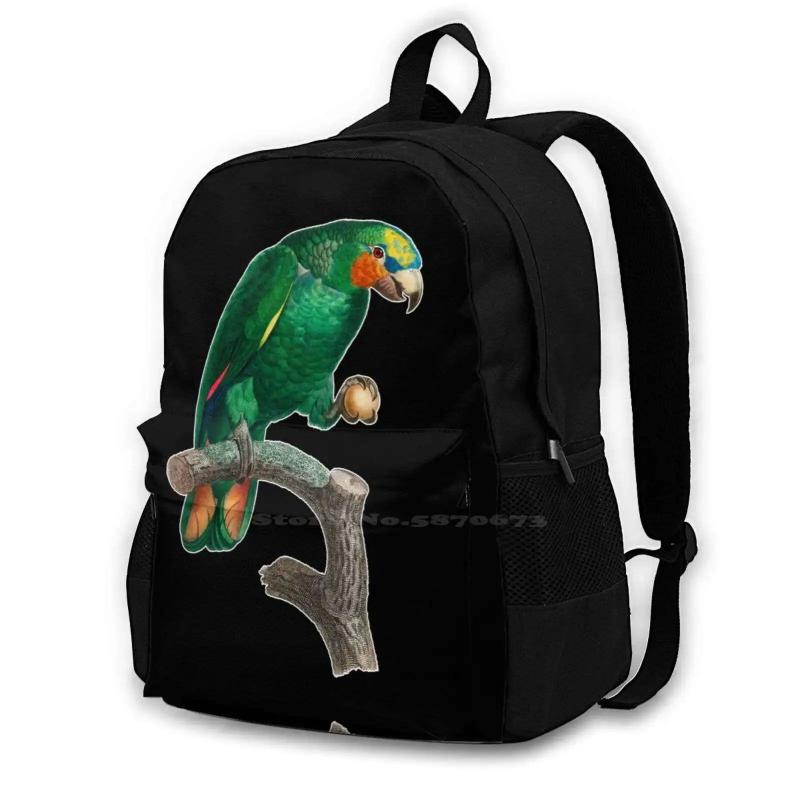 Green Parrot On A Perch Backpack For Student School Laptop Travel Bag