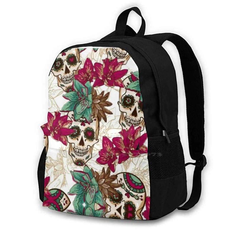 Skulls Flower Pattern Bags Travel Laptop Backpack Skulls And Roses