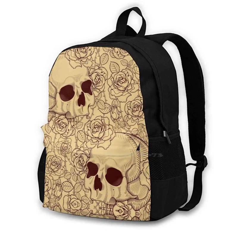 Skulls And Roses Travel Laptop School Backpack Bag Skeleton
