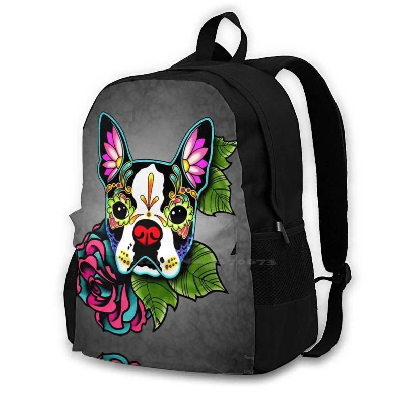 Boston Terrier In - Of The Dead Sugar Skull Dog Backpacks