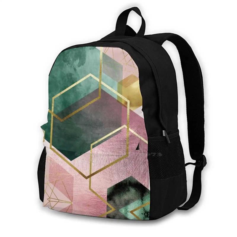 Emerald Green & Pink Geo No 1 Backpacks - Abstract Geo Pink & Green