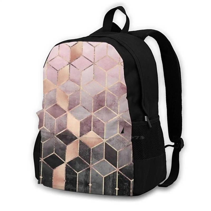 Pink Grey Gradient Cubes 3D Print Backpack Abstract Geometric Pattern