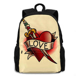 Love Heart Travel Laptop Bagpack Tattoo Flash Heart