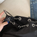 Women's Drawstring Chain Bucket Bag Nylon Backpack