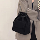 Women's Drawstring Chain Bucket Bag Nylon Backpack