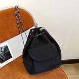Women's Drawstring Chain Bucket Bag Nylon Backpack
