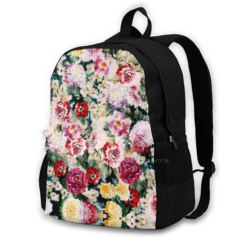 Watercolor Flowers Pattern Print Large Capacity Backpack Laptop Travel Bags