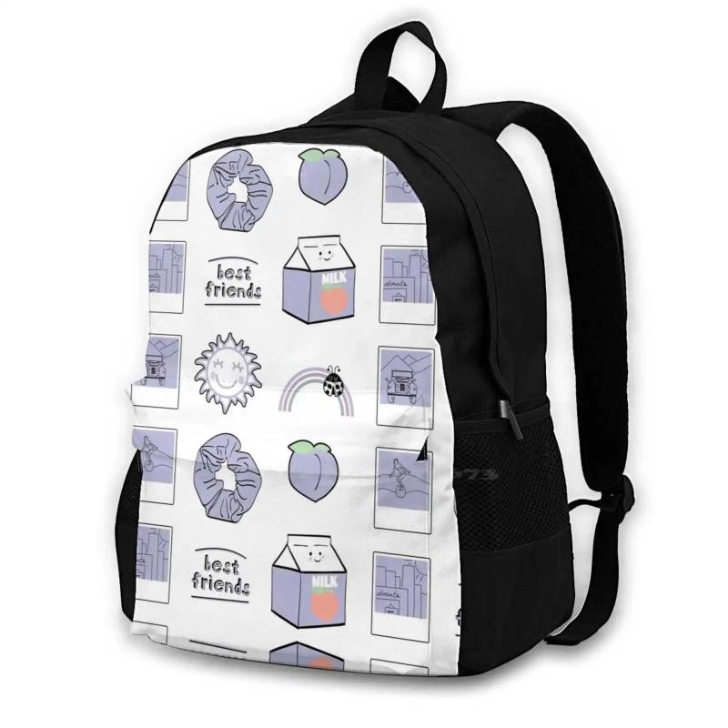Purple Sticker Pack 3D Print Backpack Casual Bag Peach Milk Carton
