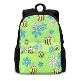 Bee Happy Backpack Laptop Travel Bags Bees Flower Daisy