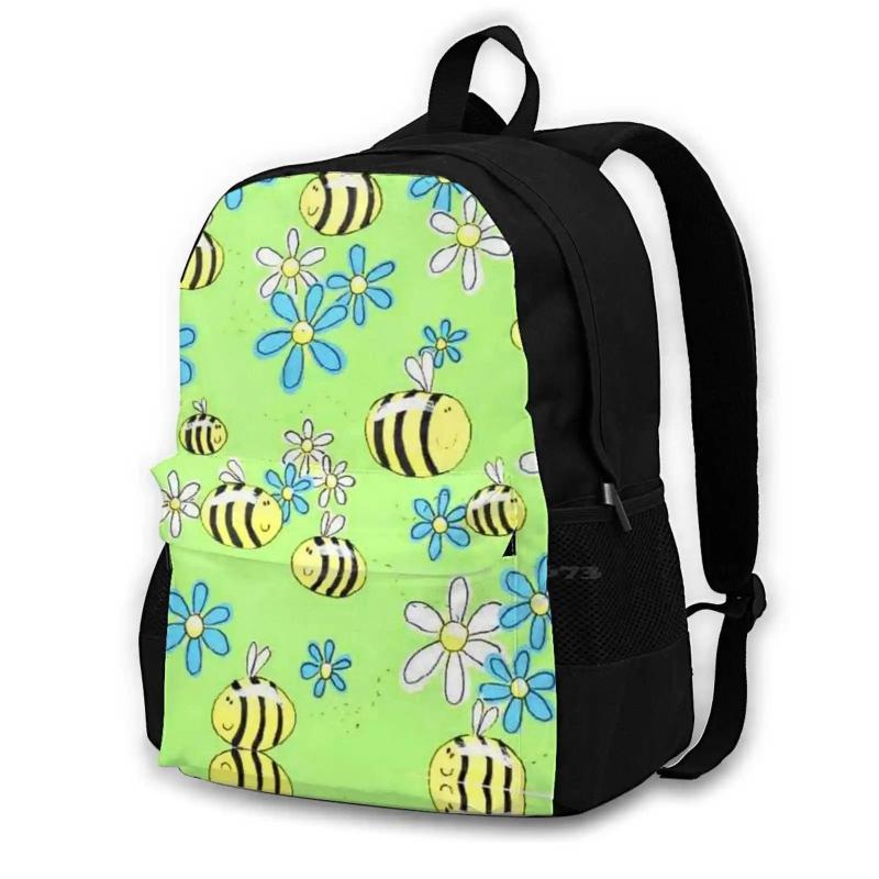 Bee Happy Backpack Laptop Travel Bags Bees Flower Daisy