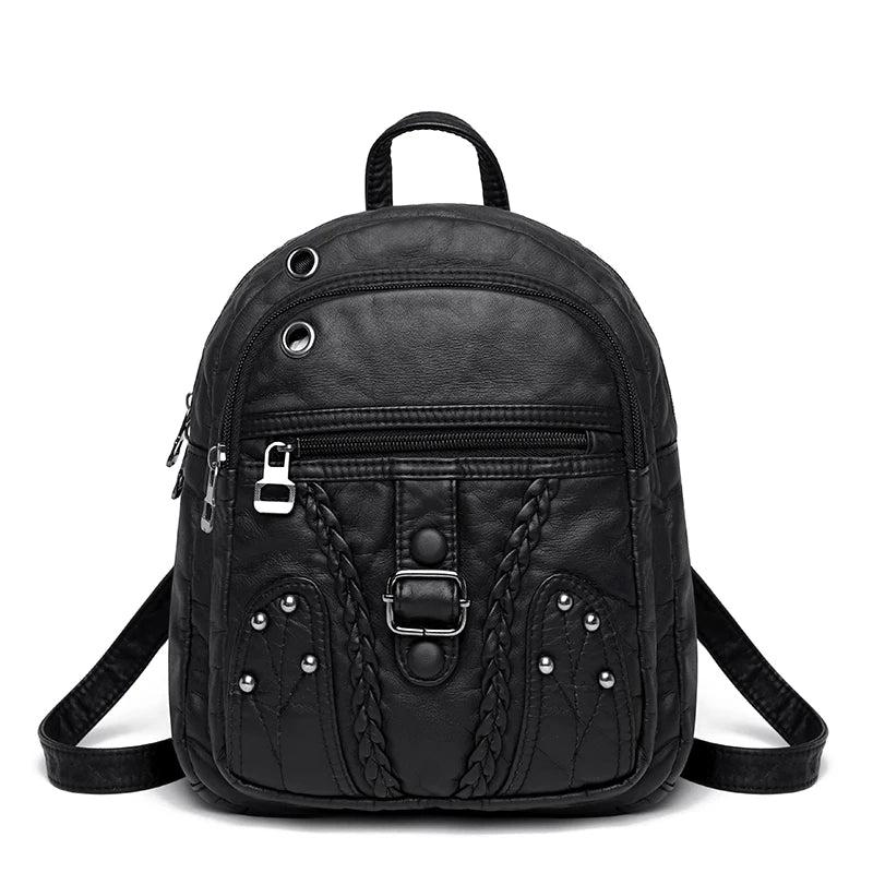 Soft Leather Shoulder Bag for Girls Small Travel Backpack
