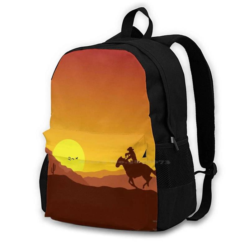 Cowboy Horseman Sunset Desert Cactus Backpack