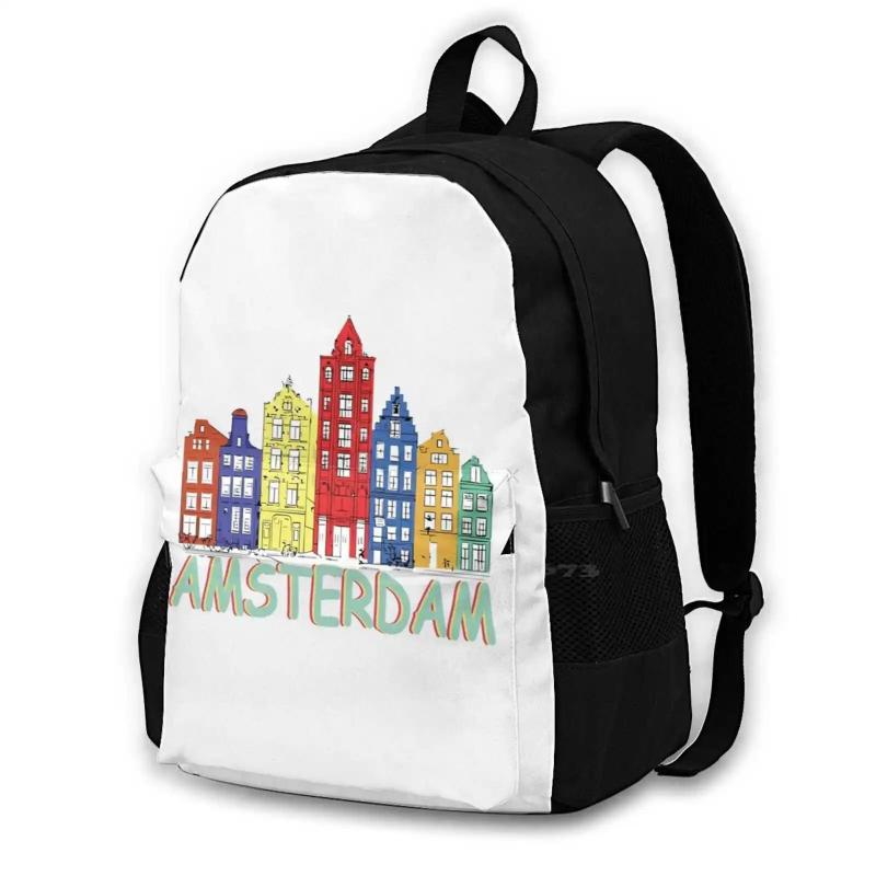 Amsterdam Art Large Capacity Backpack Laptop Travel Bags