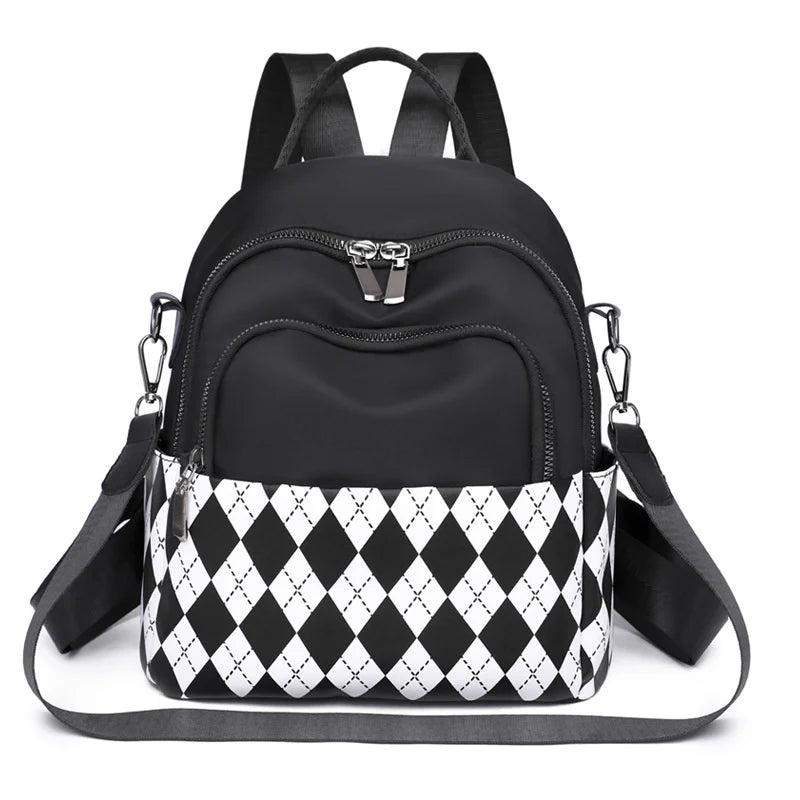 Oxford Woman Backpacks Casual High School Lattice Schoolbags Contrast Travel Sho