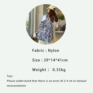 Striped Women Backpack Campus Students Schoolbag Female Cartoon Cow Print Daypac