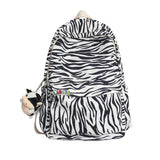 Striped Women Backpack Campus Students Schoolbag Female Cartoon Cow Print Daypac