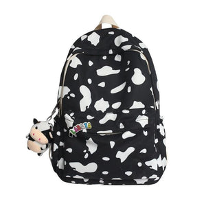 Striped Women Backpack Campus Students Schoolbag Female Cartoon Cow Print Daypac