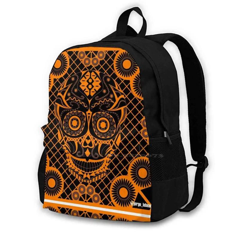 Orange Skull Ecopop Travel Laptop School Backpack Bag