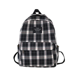 Plaid Canvas Women's Backpack Teen Girl School Bags Waterproof Rucksack
