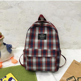Plaid Canvas Women's Backpack Teen Girl School Bags Waterproof Rucksack