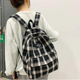 Plaid Canvas Women's Backpack Teen Girl School Bags Waterproof Rucksack