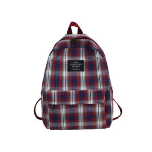 Plaid Canvas Women's Backpack Teen Girl School Bags Waterproof Rucksack