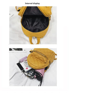 Girls Small Backpack Female Lingge Leather Backpack Purse Mini School Bags
