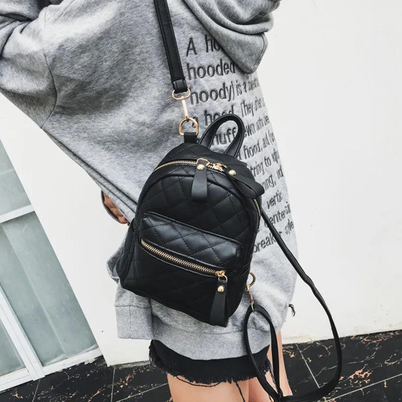 Girls Small Backpack Female Lingge Leather Backpack Purse Mini School Bags