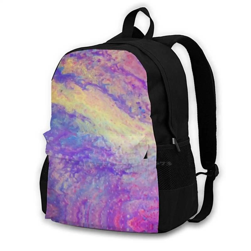 Teenage Girls Laptop Travel Bag Liquid Glass Paint Pouring Pattern Pink Yellow P