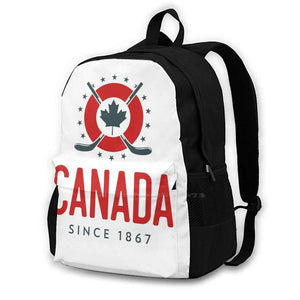 Canada 1867 School Bag Backpack Laptop 15 Inch Maple Leaf Hockey Sticks