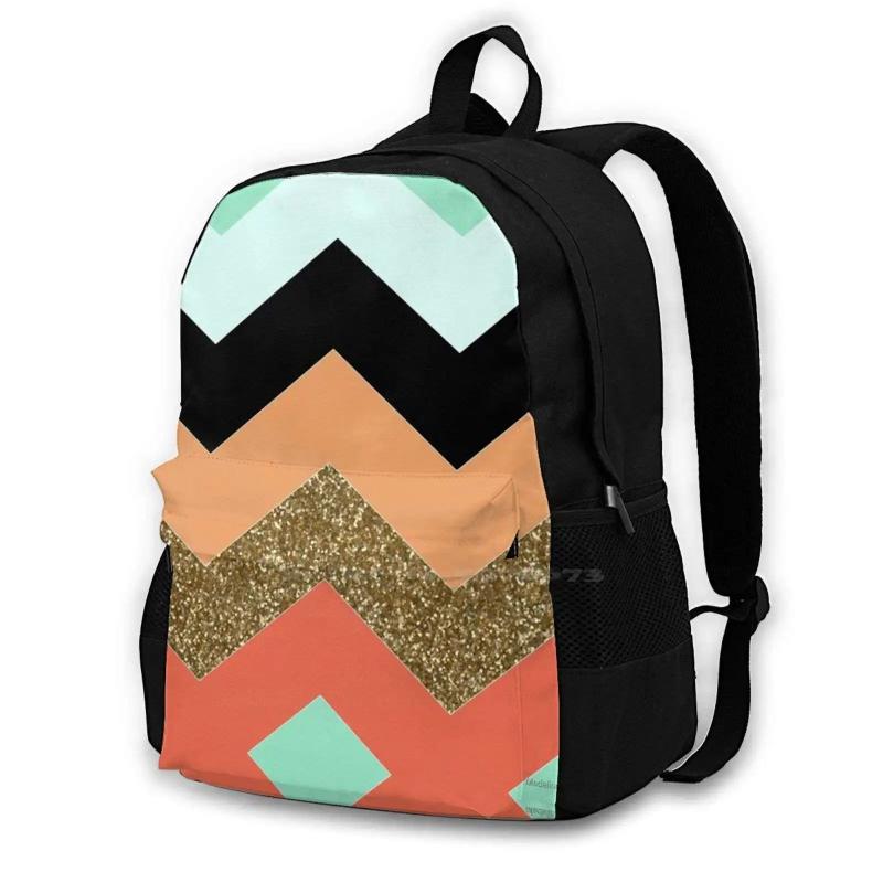 Chevron Pattern Orange Sunset Beach Glitter Sea Foam