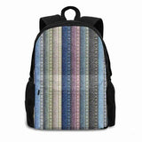Large Capacity Backpack Laptop Travel Bags Jeans Stripes Lines