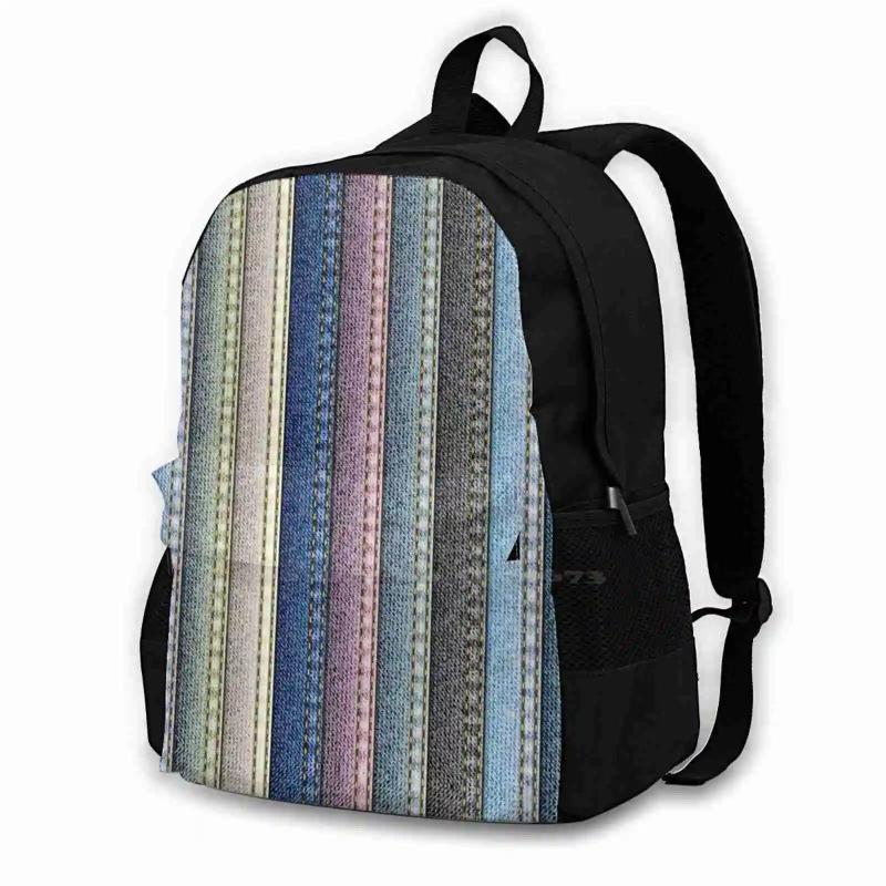Large Capacity Backpack Laptop Travel Bags Jeans Stripes Lines